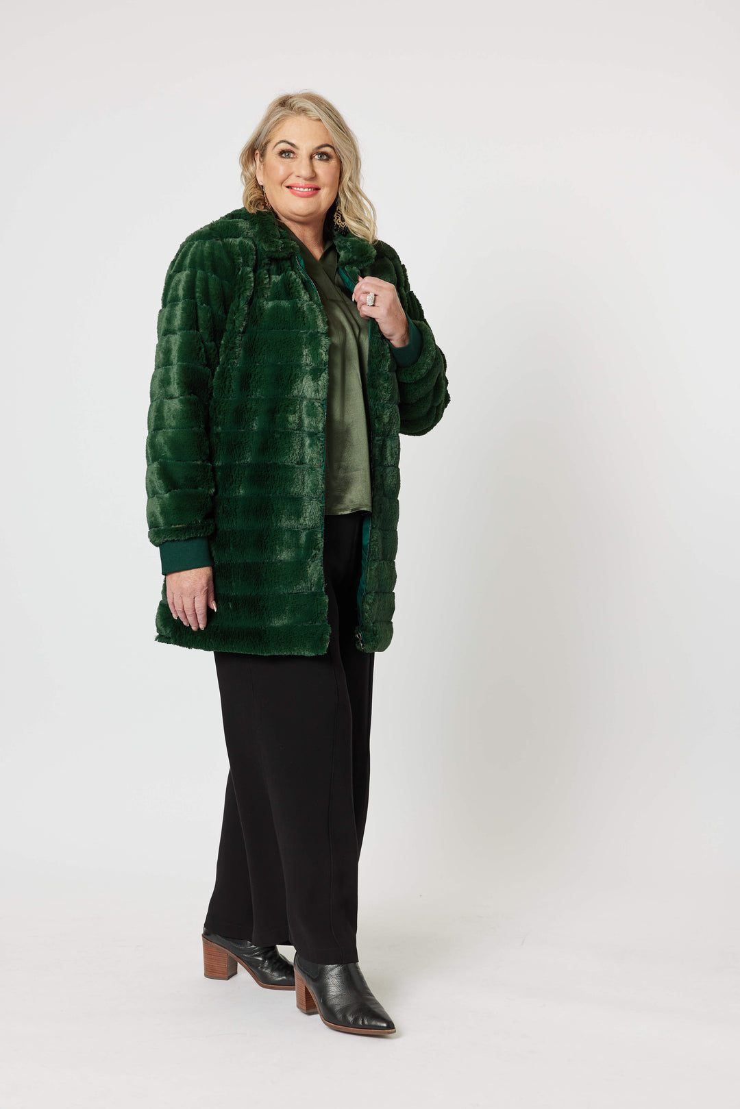 Princess Faux Fur Jacket - Moss Green/Black