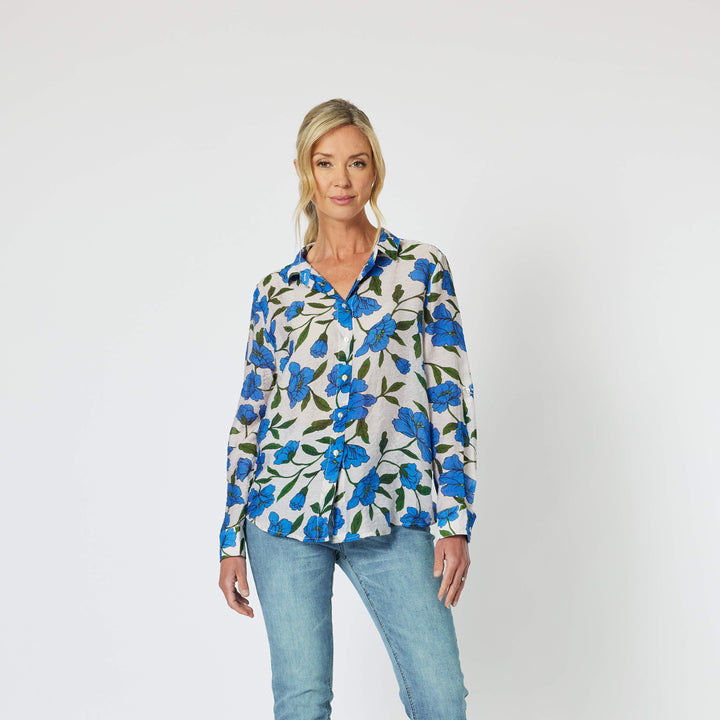 Eden Floral Printed Shirt - Cobalt