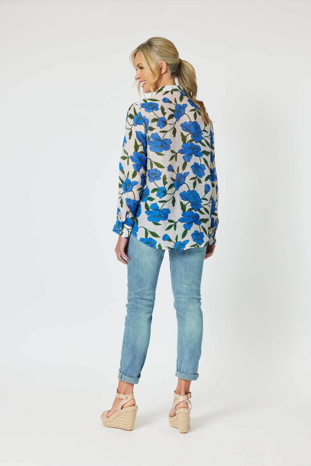 Eden Floral Printed Shirt - Cobalt