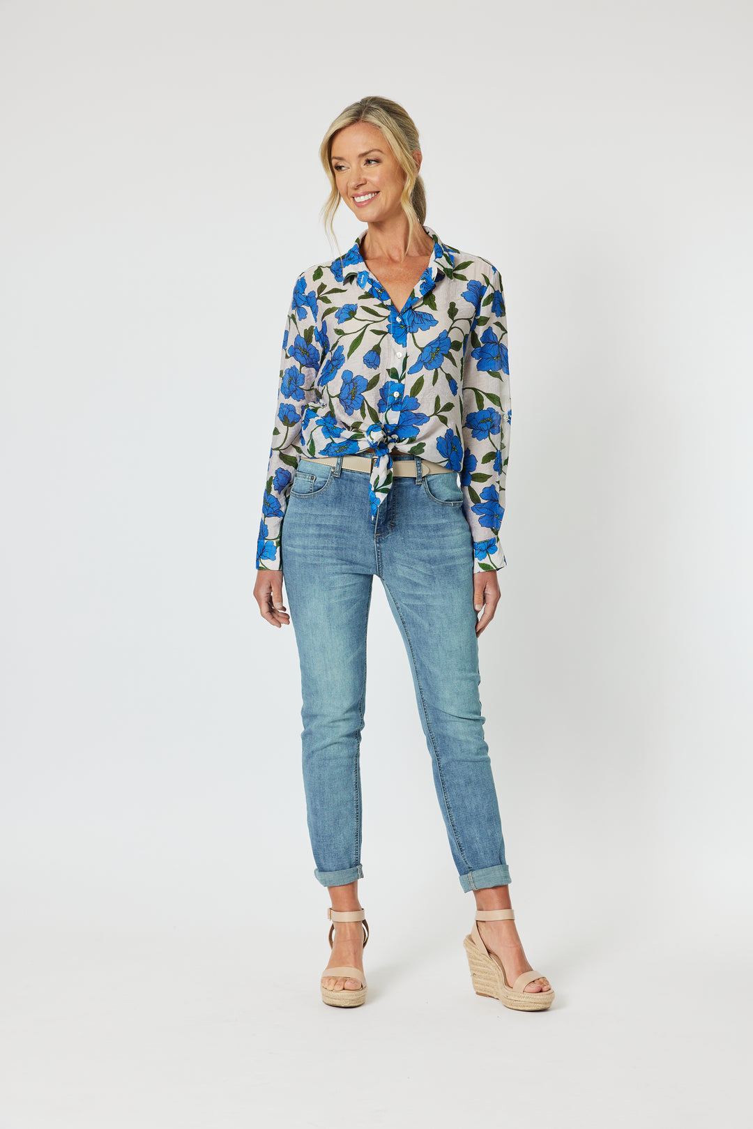 Eden Floral Printed Shirt - Cobalt