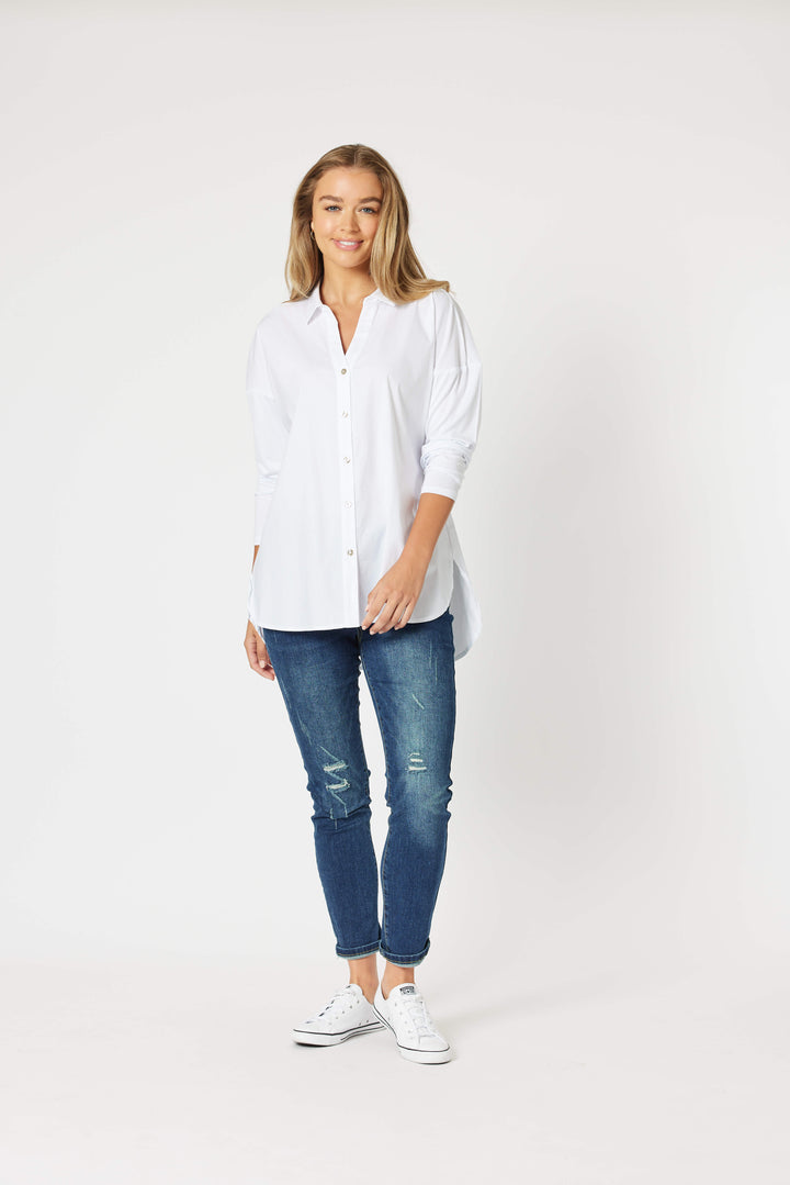 Julia Jersey Sleeve Shirt - White