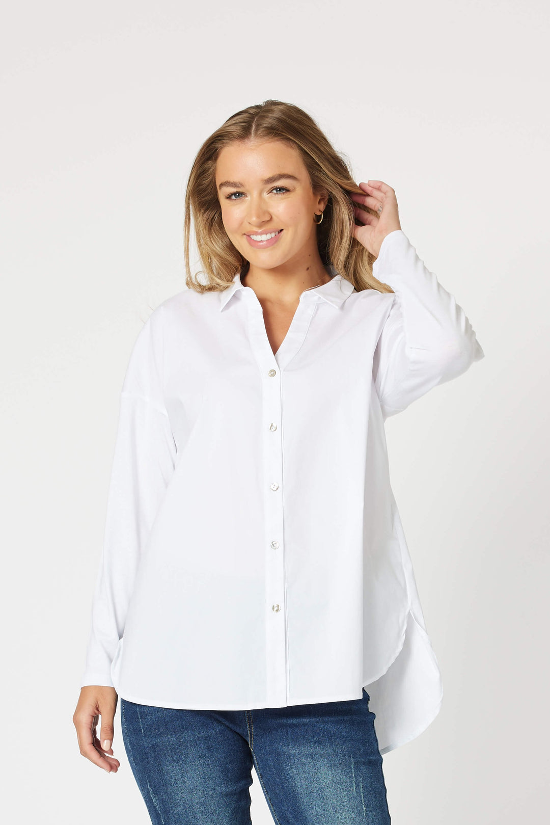 Julia Jersey Sleeve Shirt - White