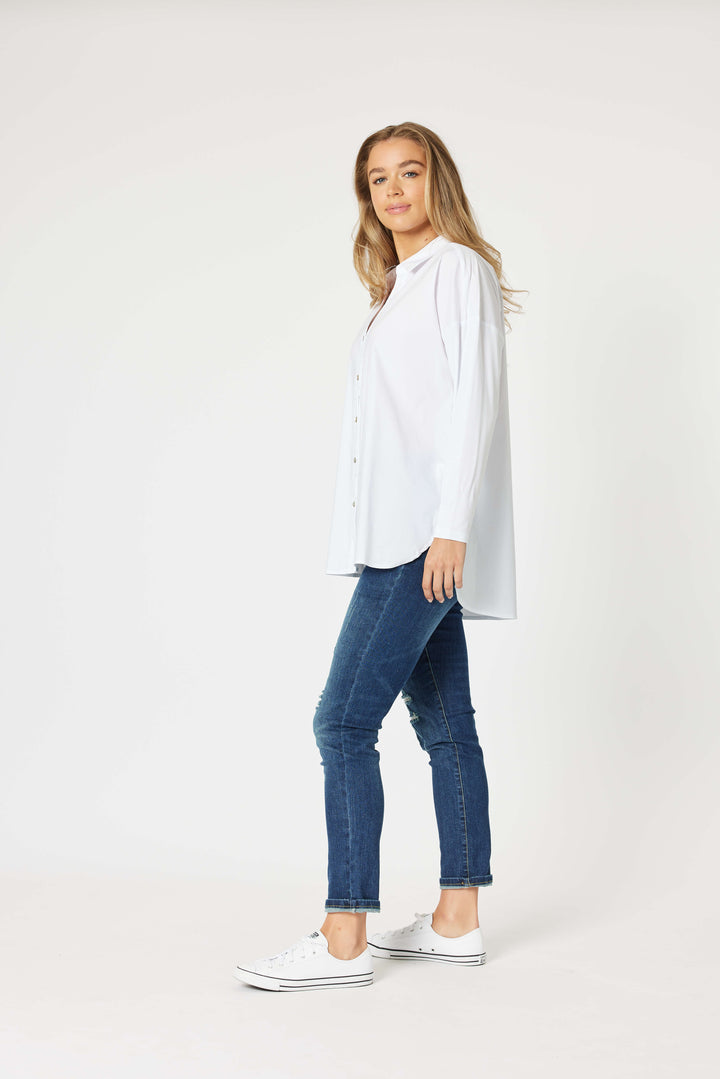 Julia Jersey Sleeve Shirt - White