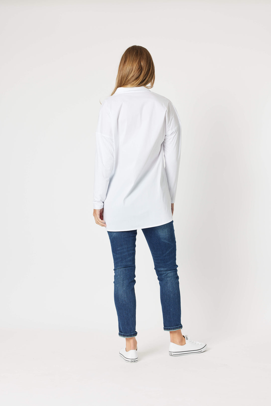 Julia Jersey Sleeve Shirt - White