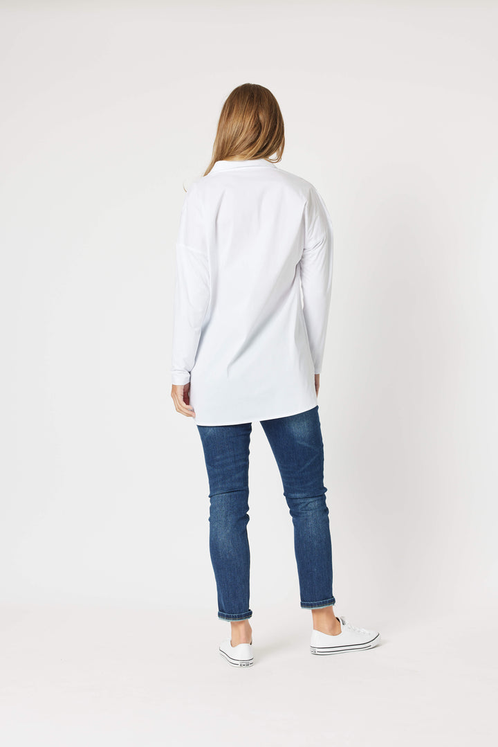 Julia Jersey Sleeve Shirt - White