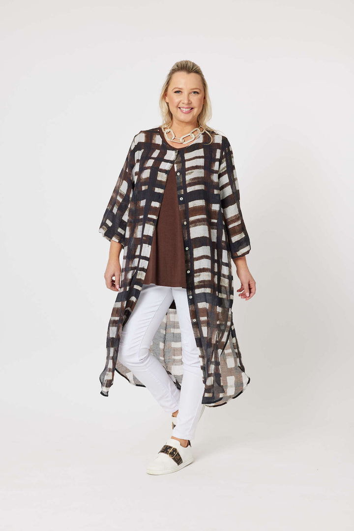 Zena Check Long Line Shirt