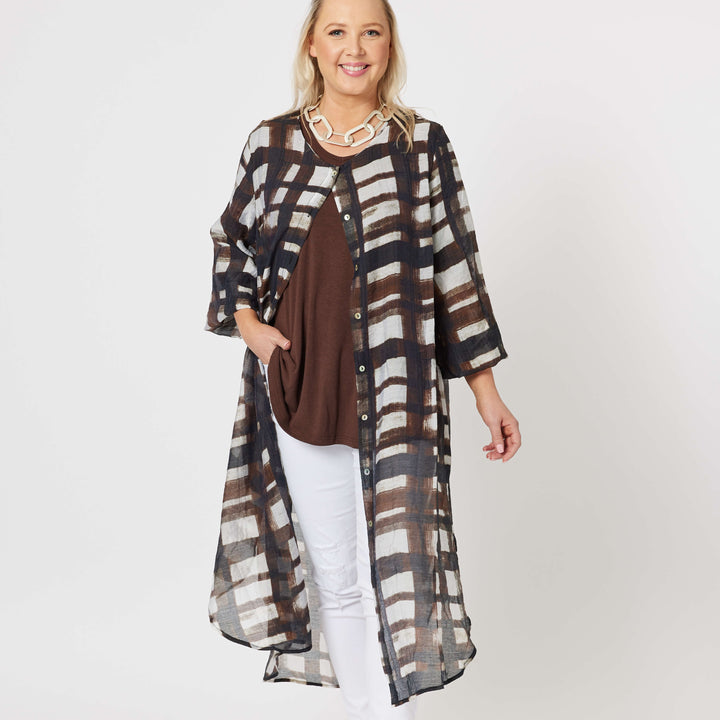 Zena Check Long Line Shirt