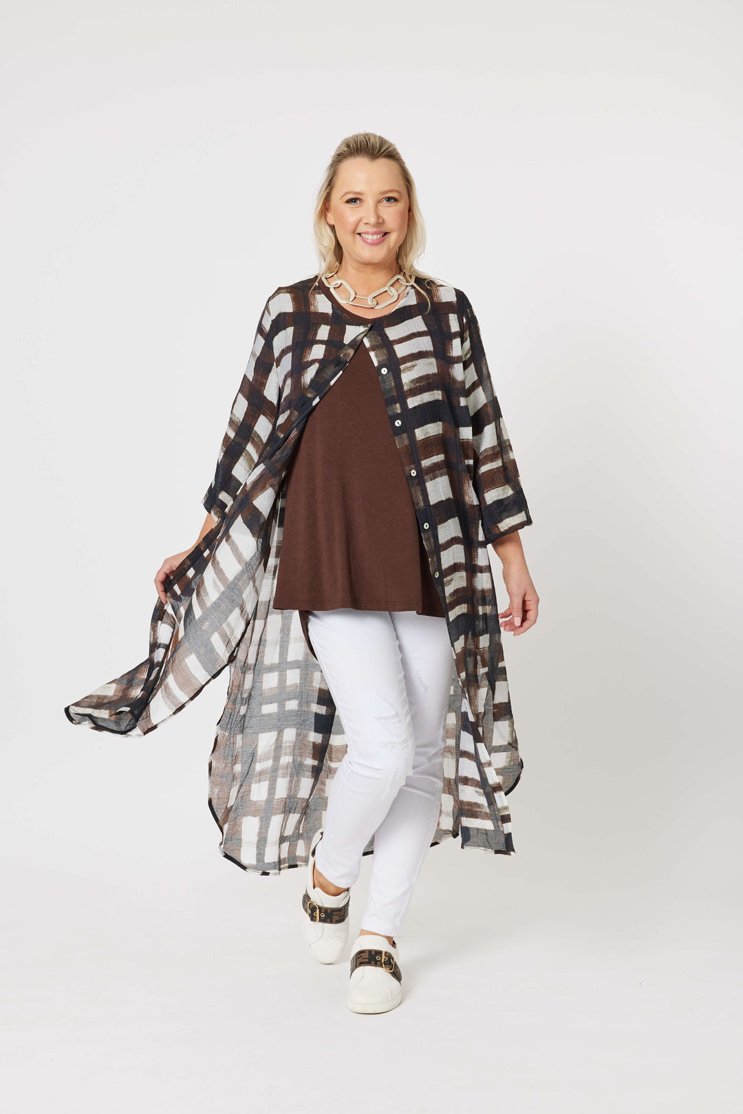 Zena Check Long Line Shirt