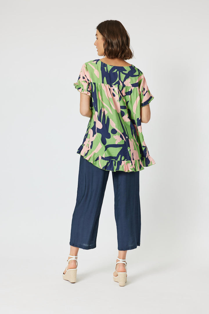 Como Ruffled Printed Top - Green