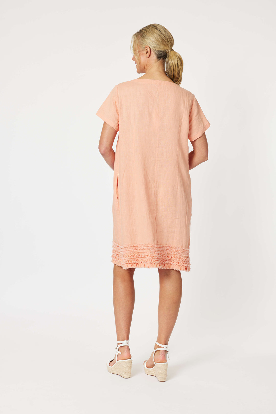 Ruffle Hem Linen Scop Neck Dress