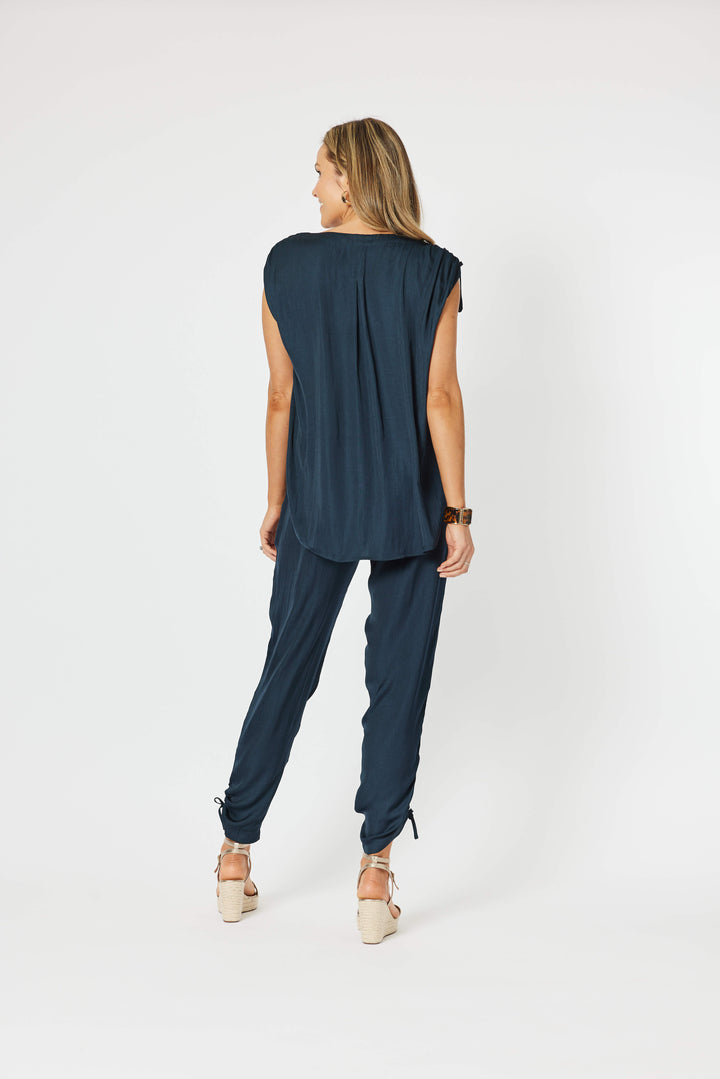 Traveller Luxe V Neck Top - Navy