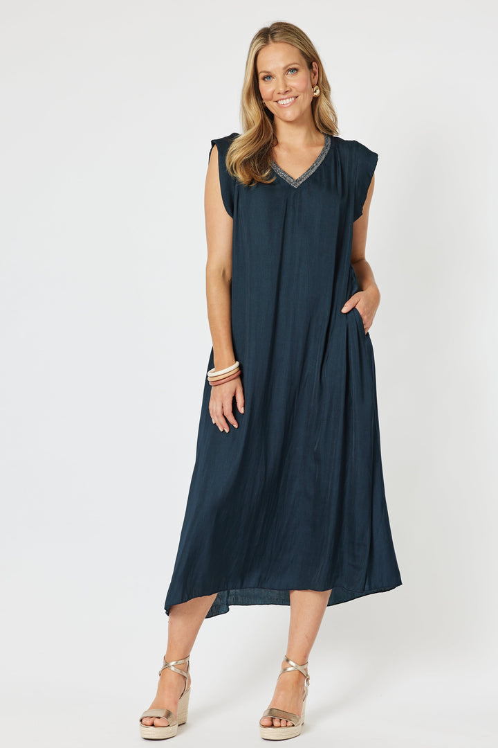 Traveller Luxe V neck Dress - Navy