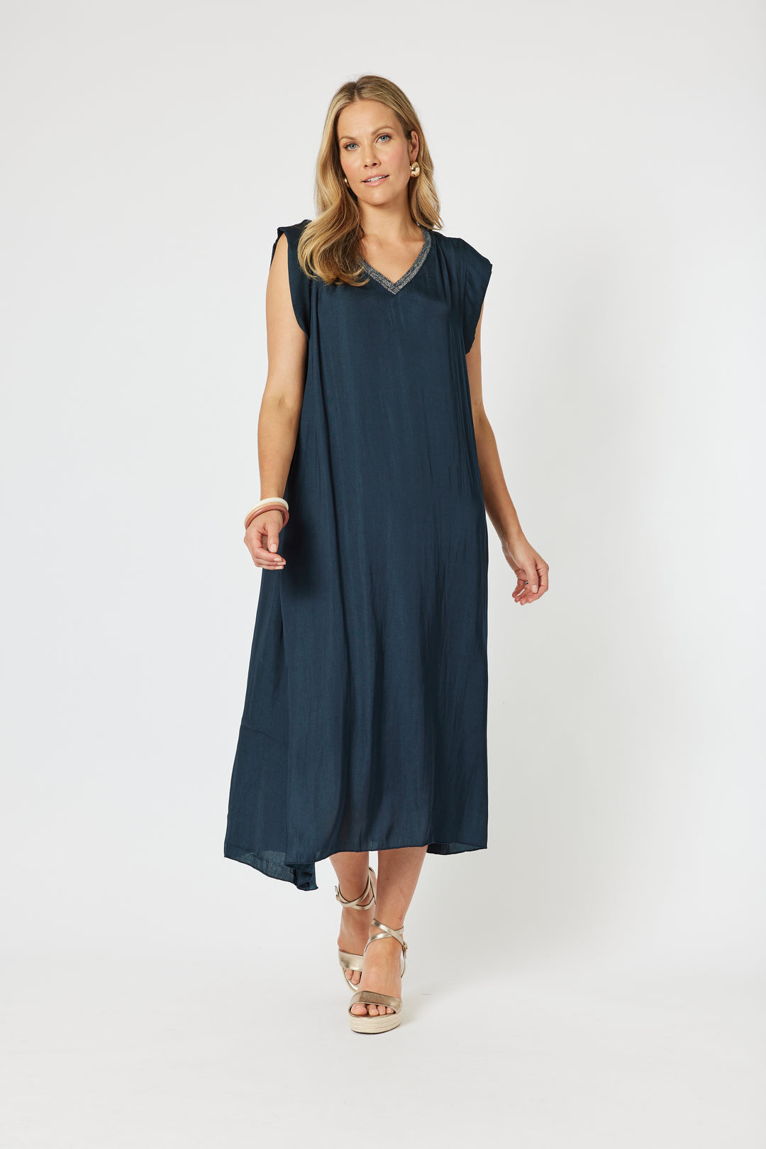 Traveller Luxe V neck Dress - Navy