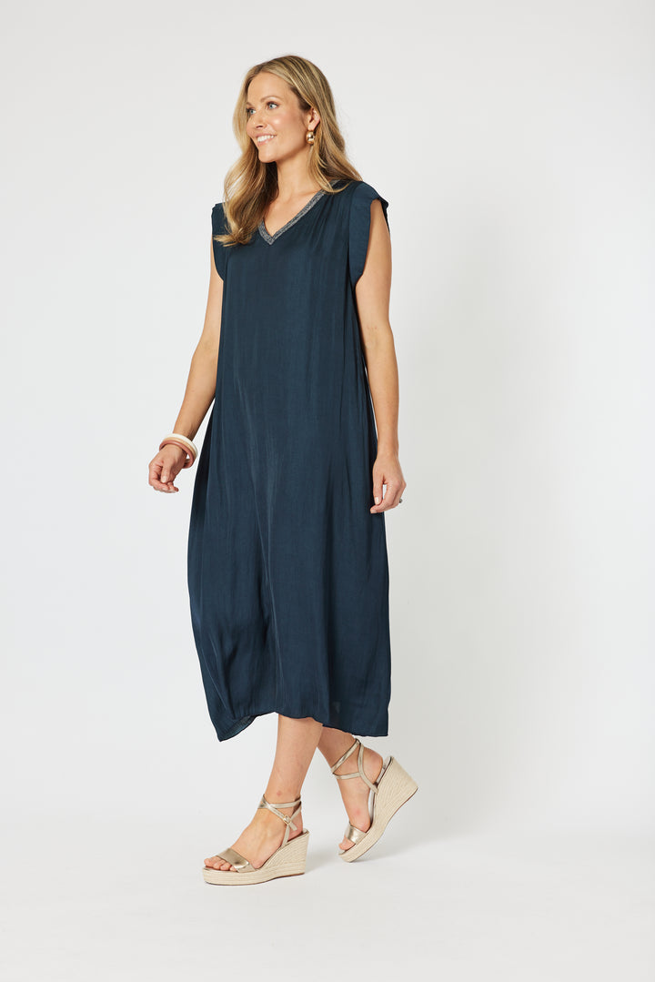 Traveller Luxe V neck Dress - Navy