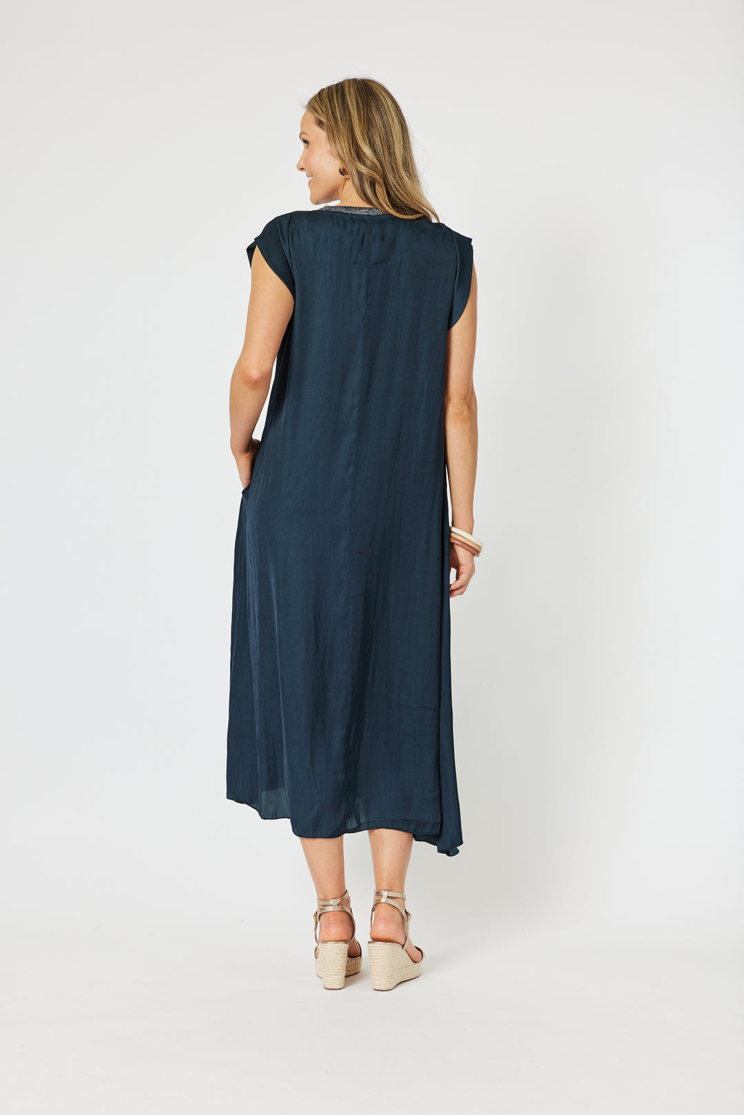 Traveller Luxe V neck Dress - Navy