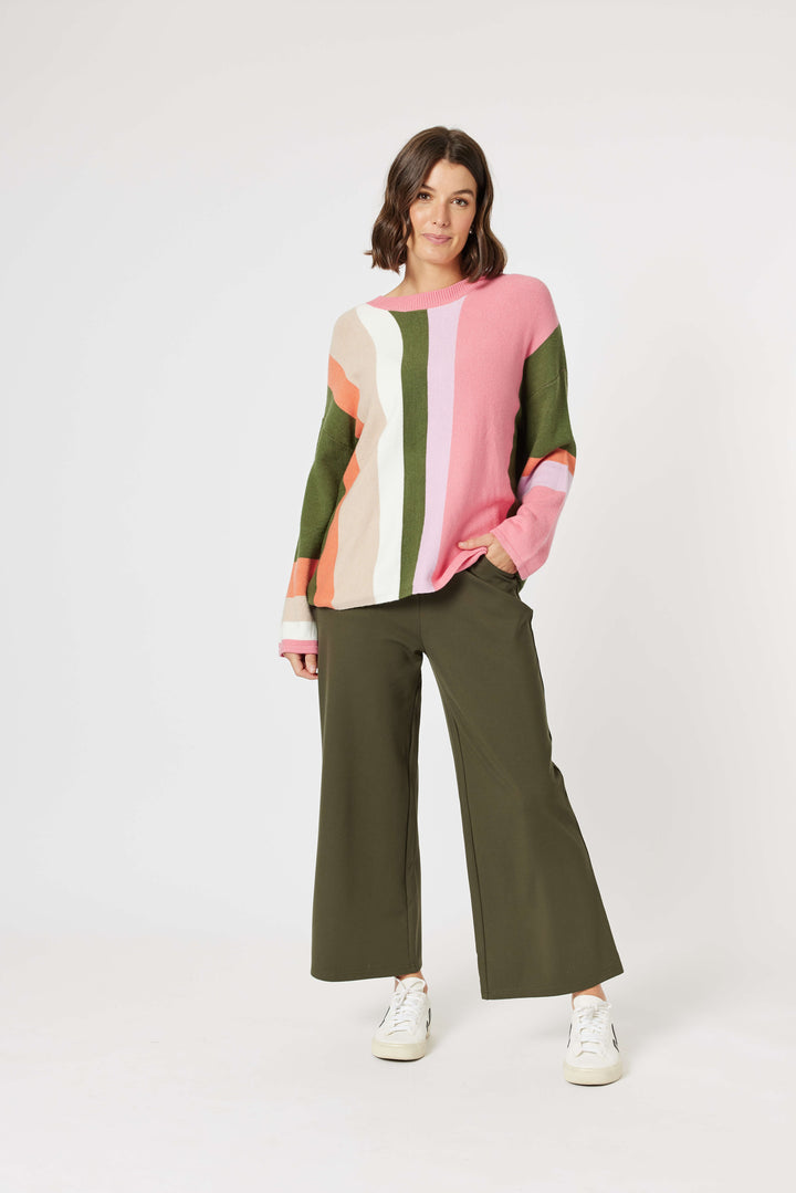 Kimmy Ponti Wide Leg Pant - Khaki