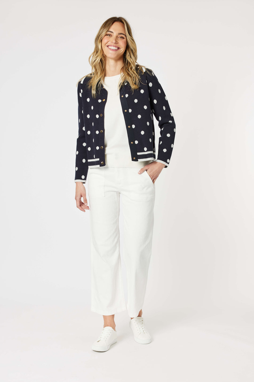 Ascot Spot Cardigan - Navy/White