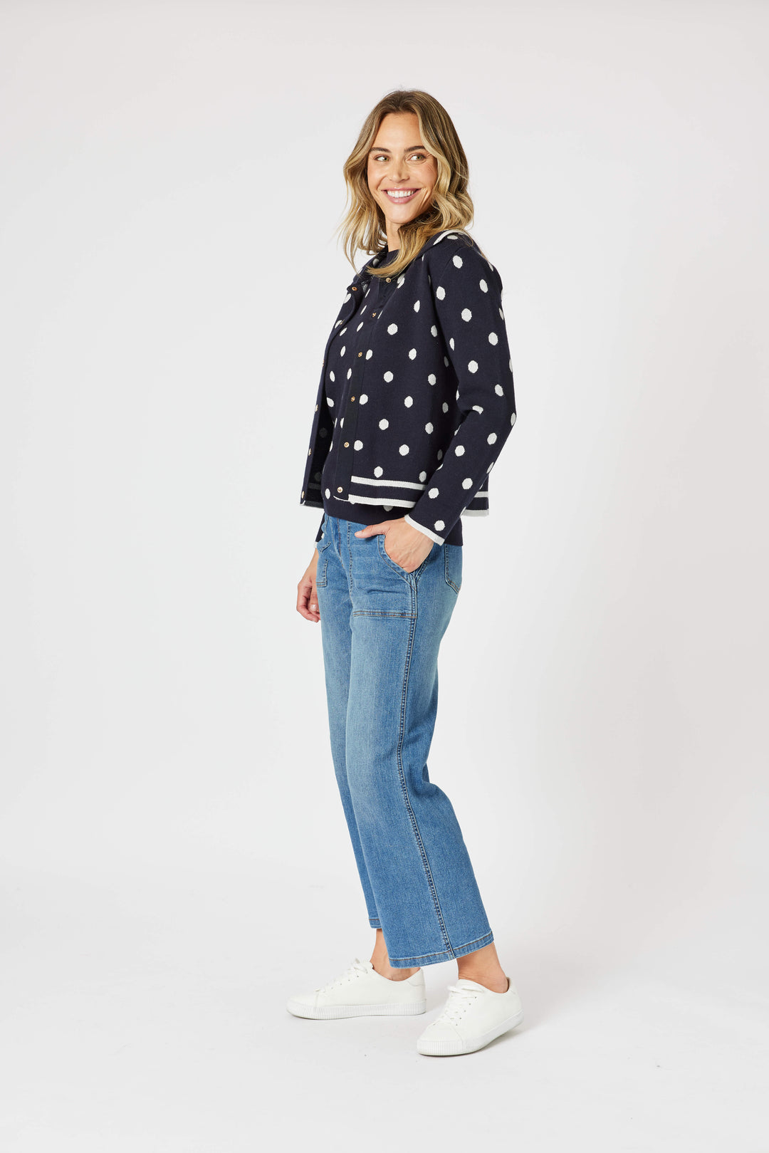 Ascot Spot Cardigan - Navy/White