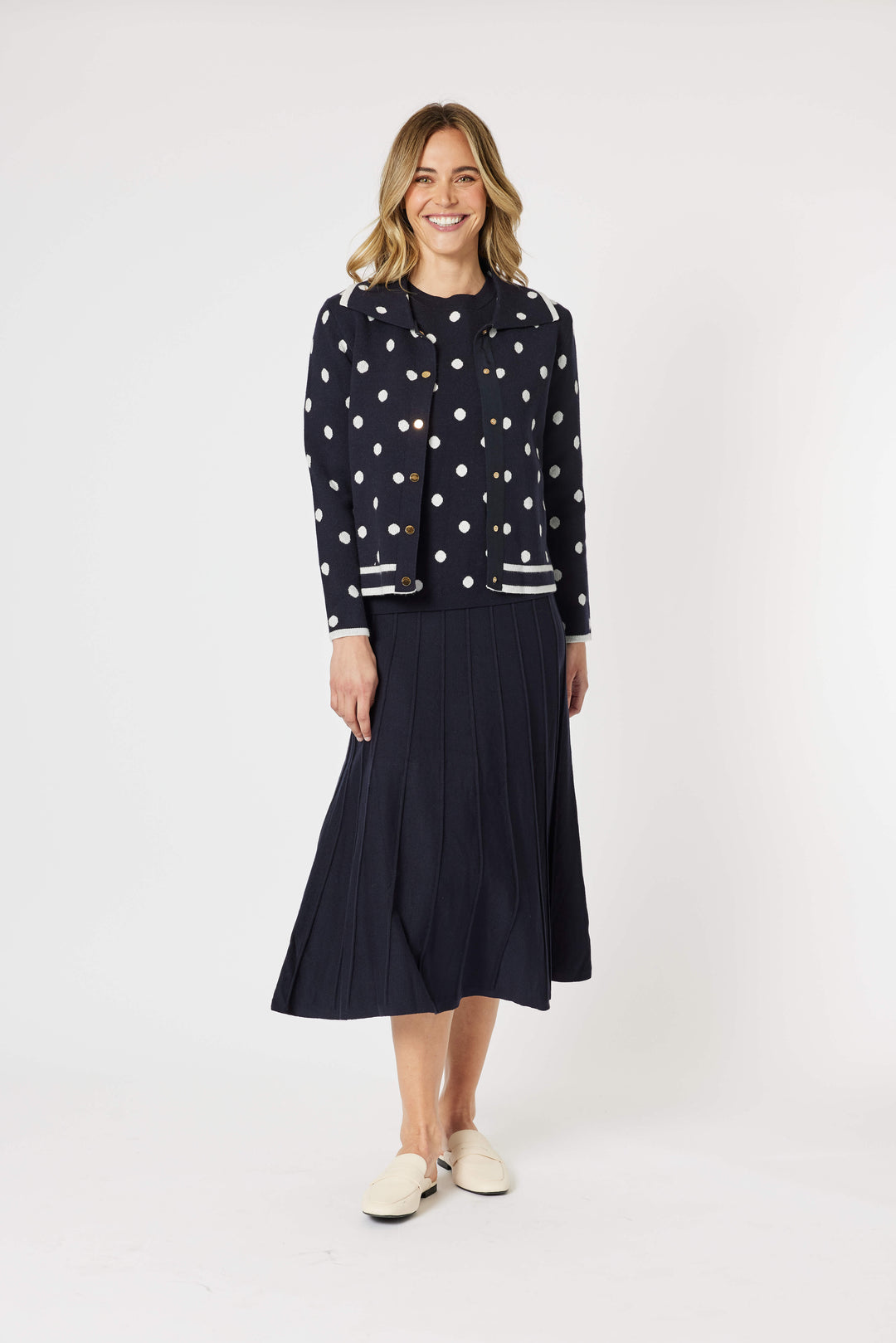 Ascot Spot Cardigan - Navy/White