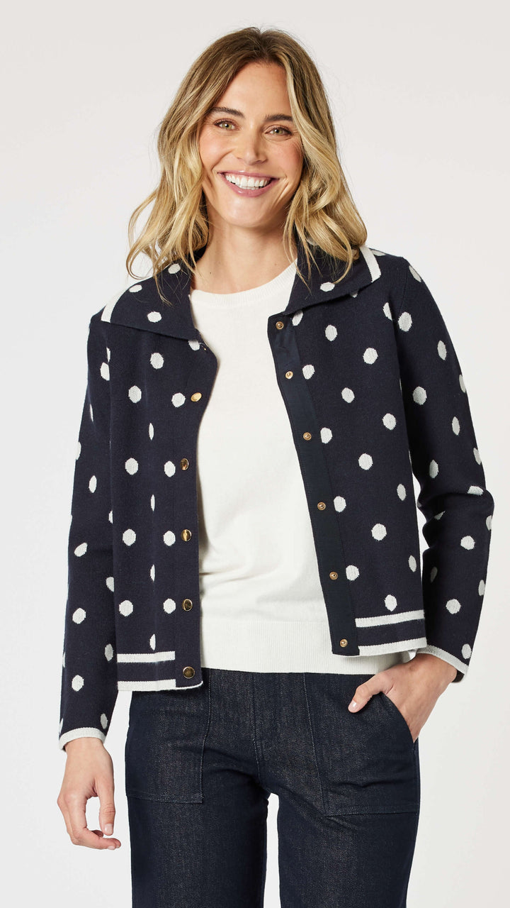 Ascot Spot Cardigan - Navy/White