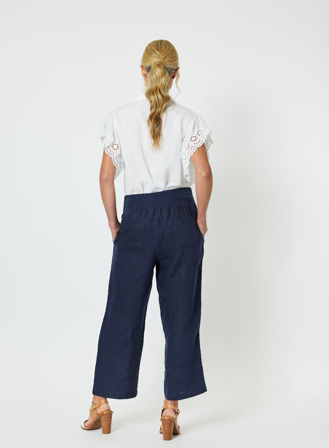 Lara Linen Wide Leg Pant - Navy