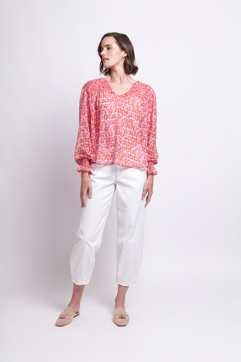 Shirr It Around Blouse - Lava Pink