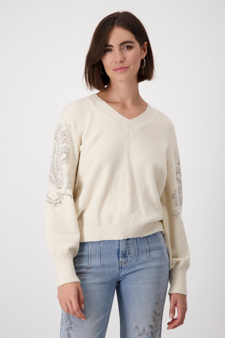 Sandshell V Neck Glitter Reversable Pullover - Sand