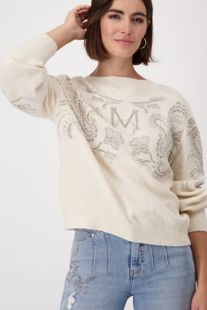 Sandshell V Neck Glitter Reversable Pullover - Sand