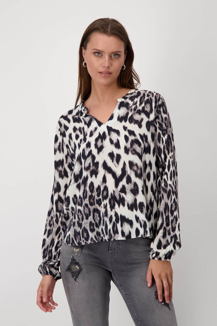 Schwarz Round Neck Blouse - Grey