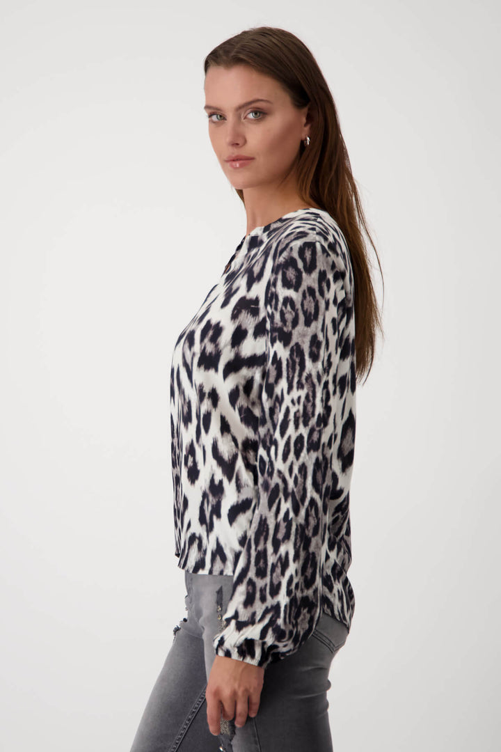 Schwarz Round Neck Blouse - Grey