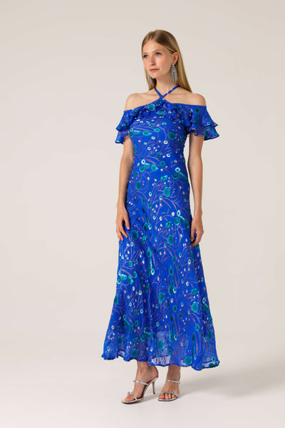 Blue Bird Bias Dress - Periwinkle Poppy