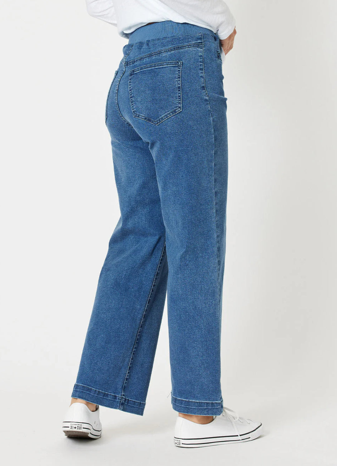 Maddy Pull On Wide Leg Jean - White/Denim