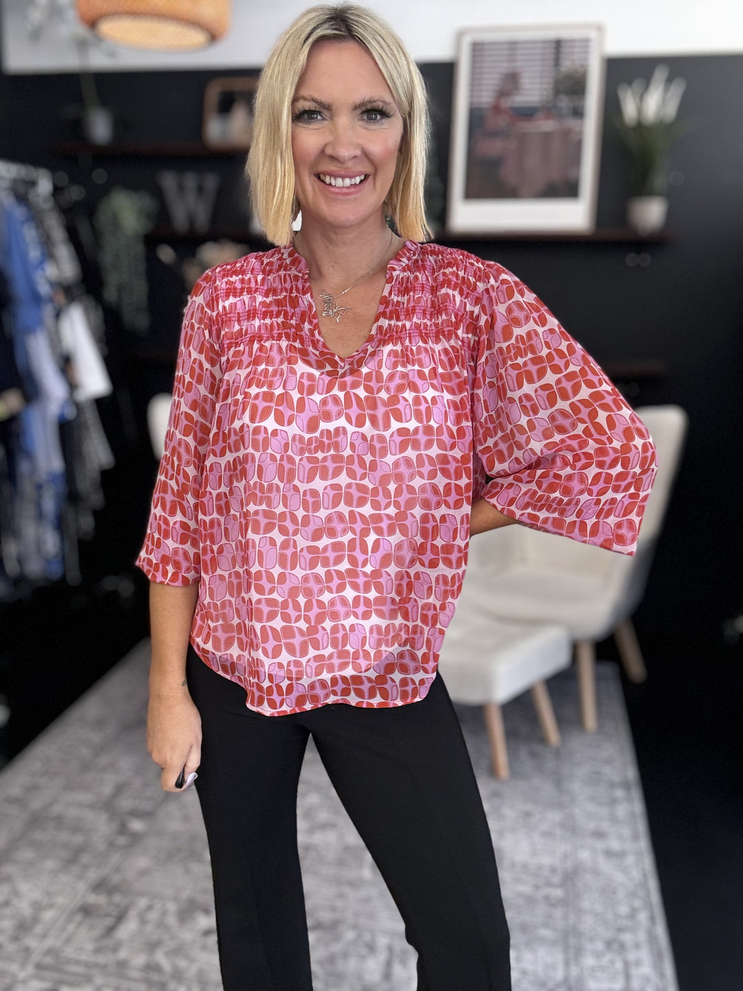 Shirr It Around Blouse - Lava Pink