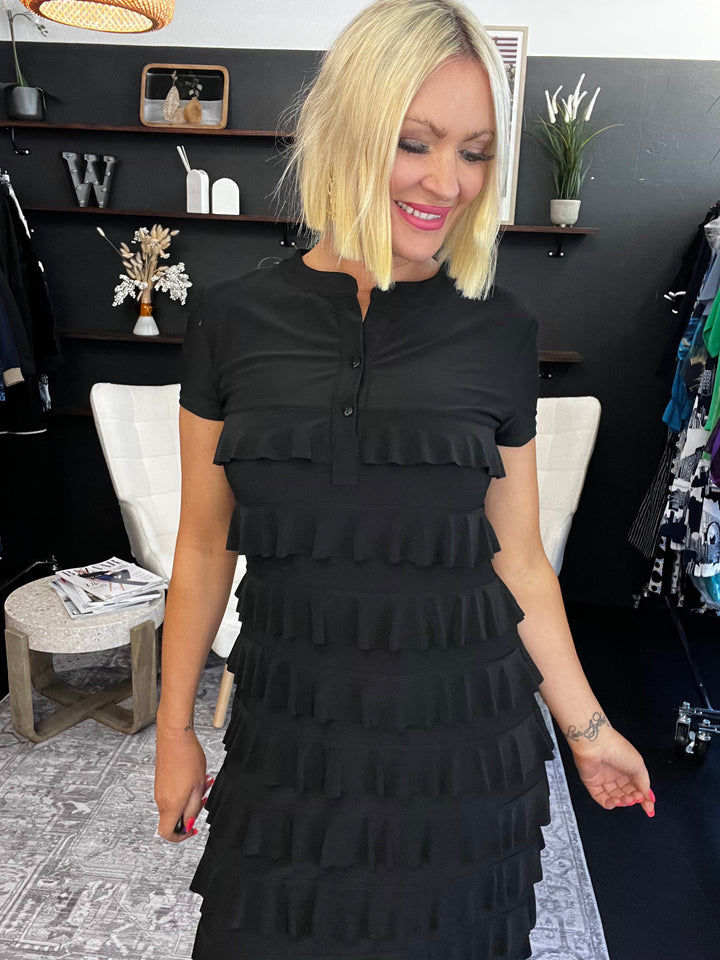 Short Sleeve Ruffle Dress - Size 6 Black 211350