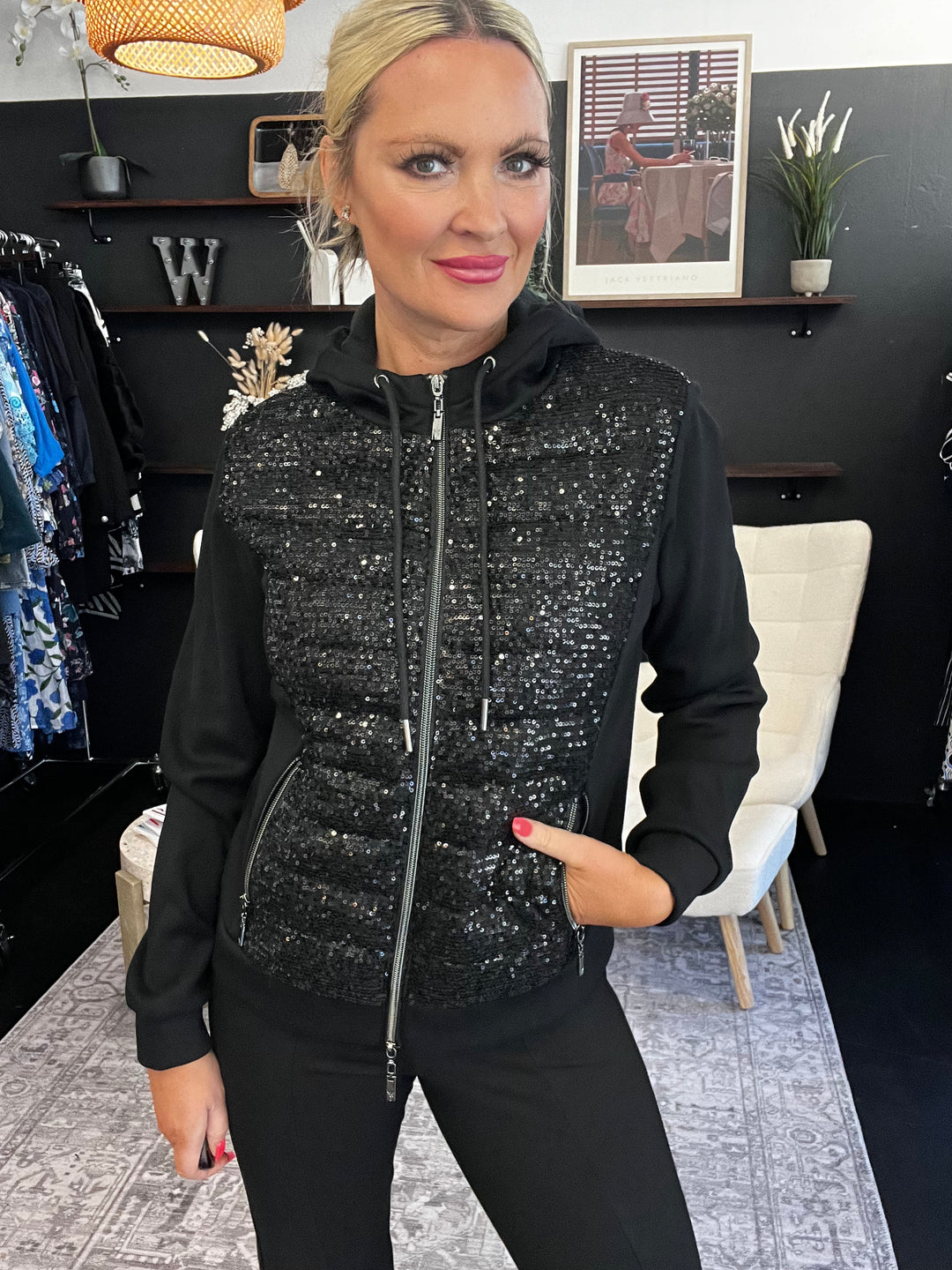 Sequin Quilted Jacket - Black