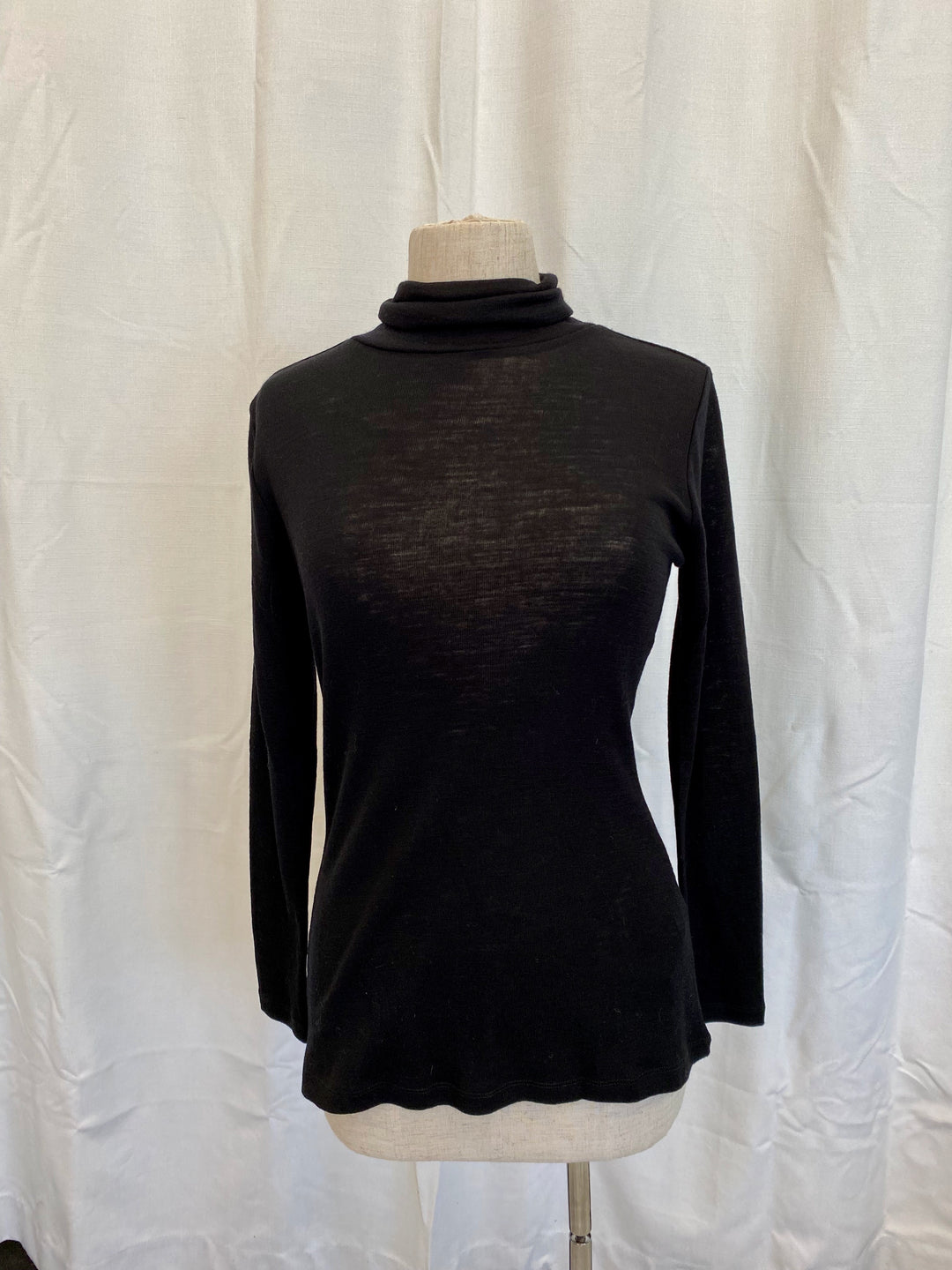 Fine Merino Polo Neck Top - Black