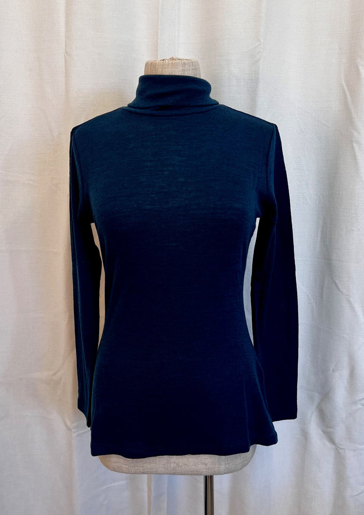 Fine Merino Polo Neck Top - Petrol Blue