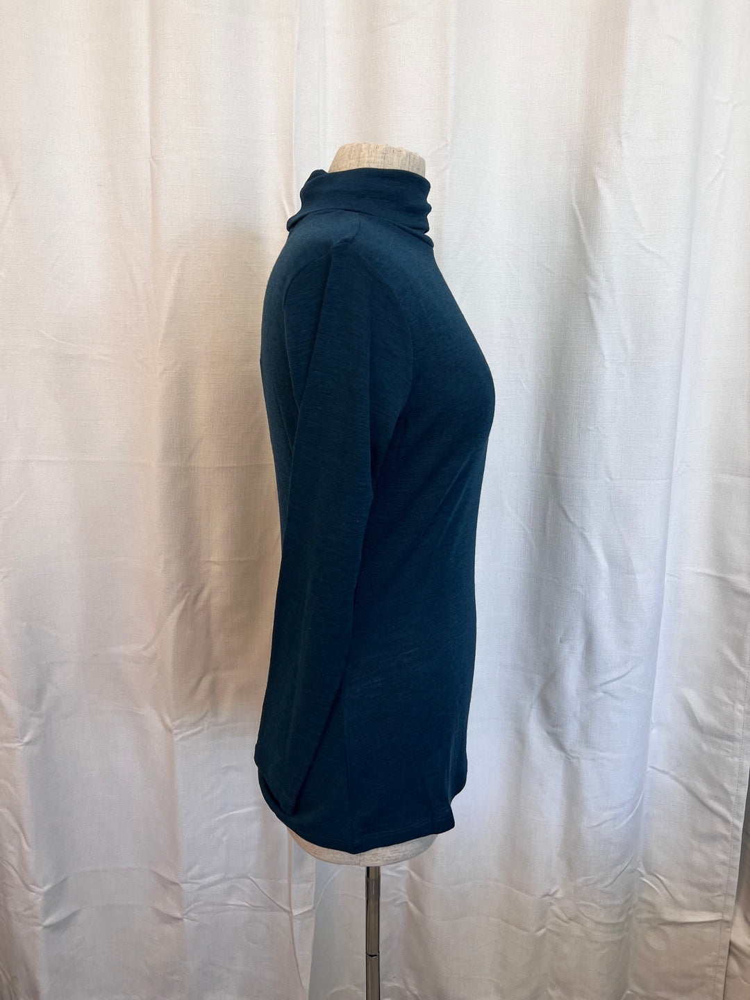 Fine Merino Polo Neck Top - Petrol Blue