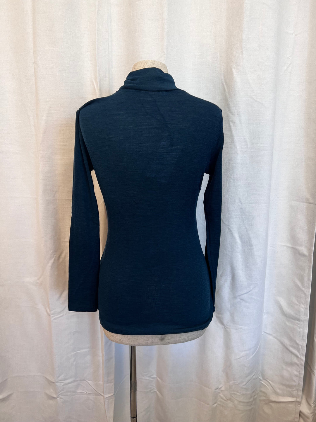 Fine Merino Polo Neck Top - Petrol Blue