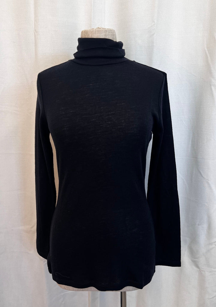 Fine Merino Polo Neck Top - Navy