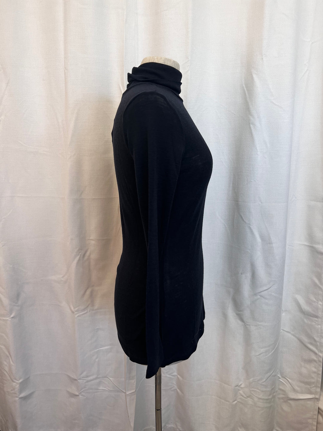 Fine Merino Polo Neck Top - Navy