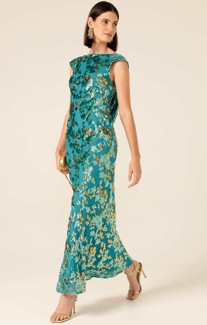 Heavenly Heights Maxi Dress - Gold/Turquoise