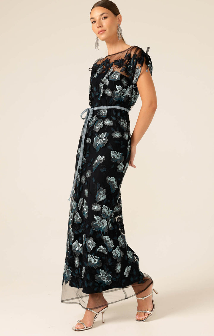 Love Potion Maxi Dress - Black Aqua Teal