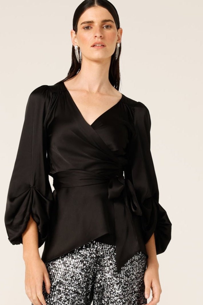 Nolana Wrap Tunic Top - Black