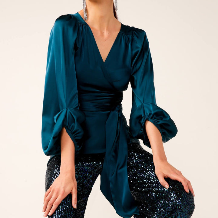 Sequin Palazzo Pant - Peacock