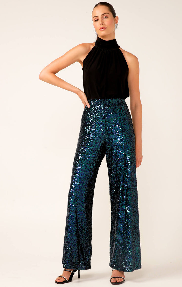 Sequin Palazzo Pant - Peacock