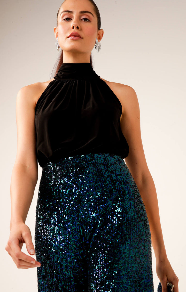 Sequin Palazzo Pant - Peacock