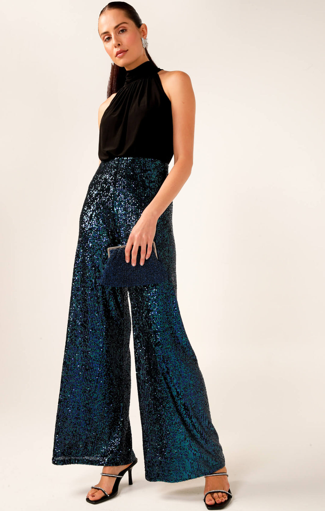 Sequin Palazzo Pant - Peacock