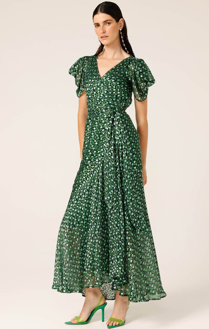 Twilight Shimmer Maxi Dress - Emerald Poppy