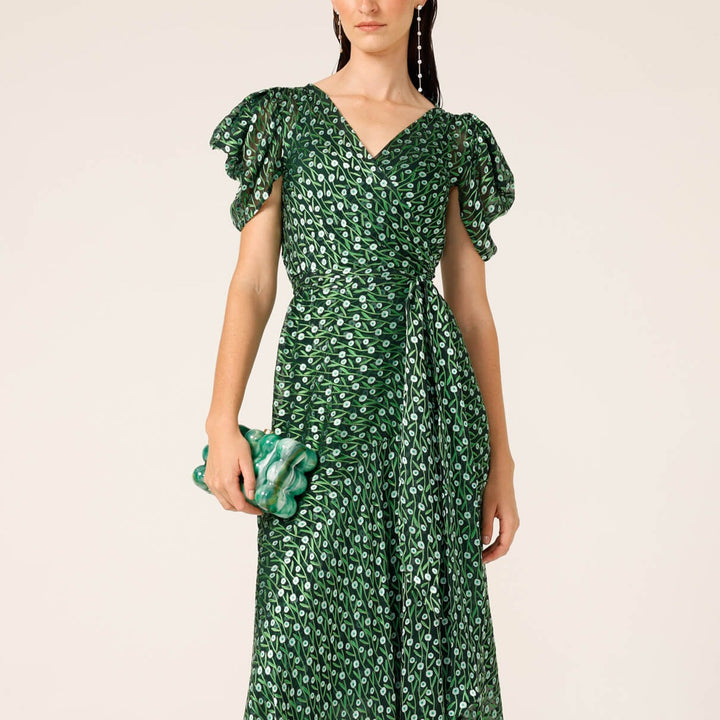 Twilight Shimmer Maxi Dress - Emerald Poppy